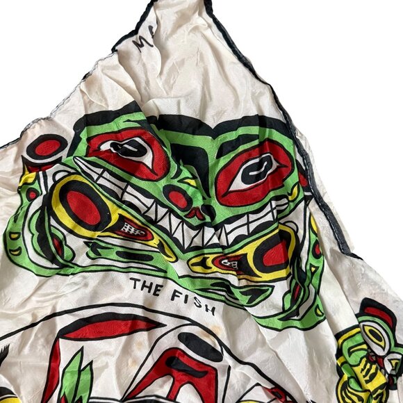 VTG Native Haida Tribal Art Canadian Scarf Thunder Bird Frog Whale Fish - Picture 5 of 9